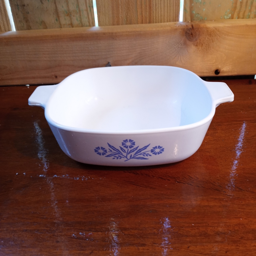 Corningware White Baking Dish with Blue Floral Design